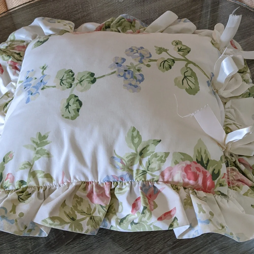 Square Floral Bloom With Ruffle Throw Pillow Cottage Rose Hydrangea Sweet
